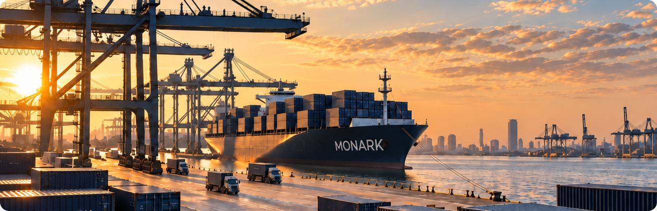 Container port operations in warm evening light