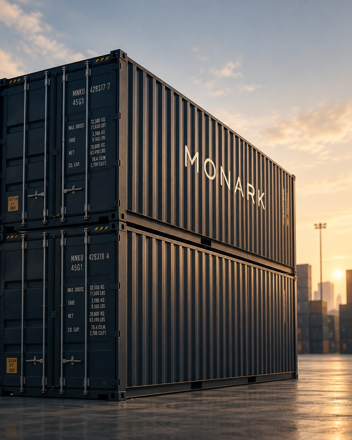 Shipping containers stacked in a container yard