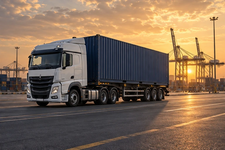 Container truck at a port
